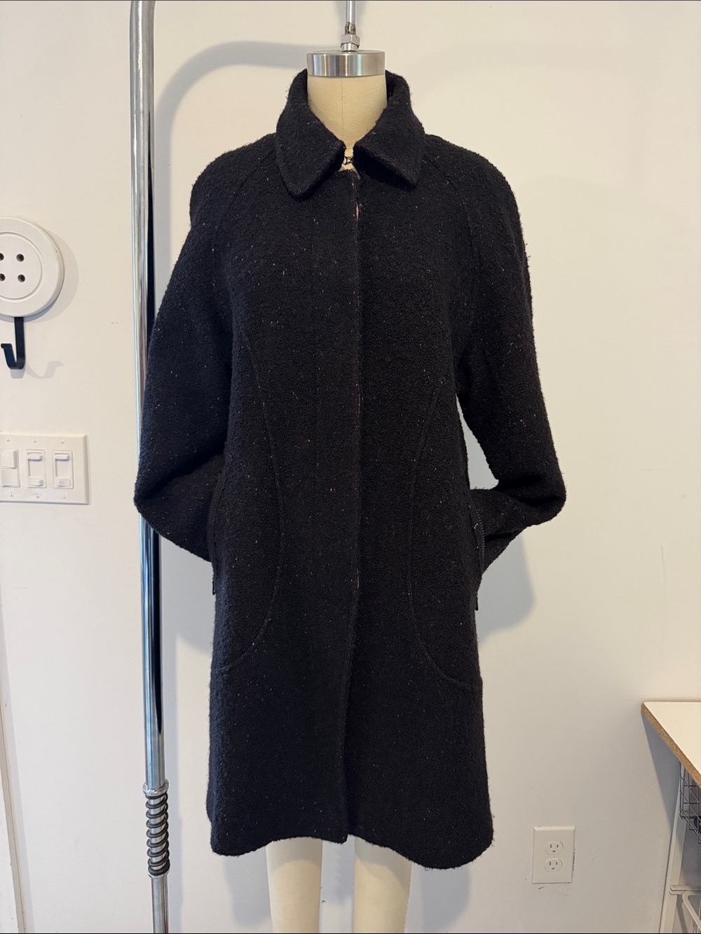 Anne Klein Black Wool-Blend Pea Coat